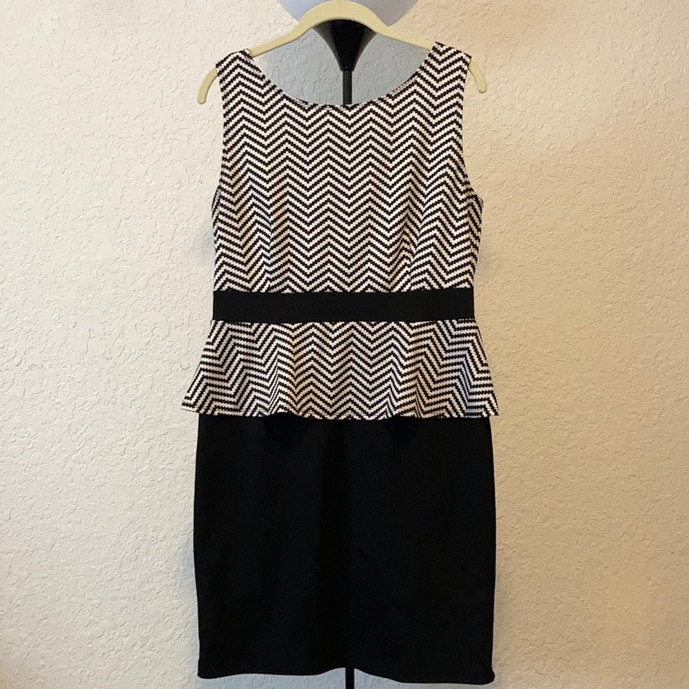 Black and White Chevron dress with peplum